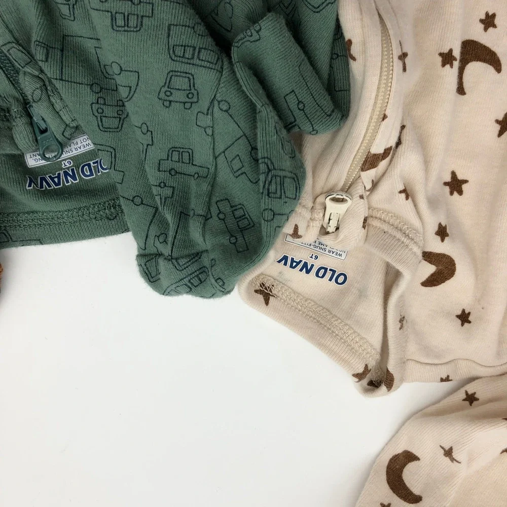 Old Navy Snug Fit Boys Footed Pajamas 6T Multicolor Cotton 3 Pack Sleepers PJs